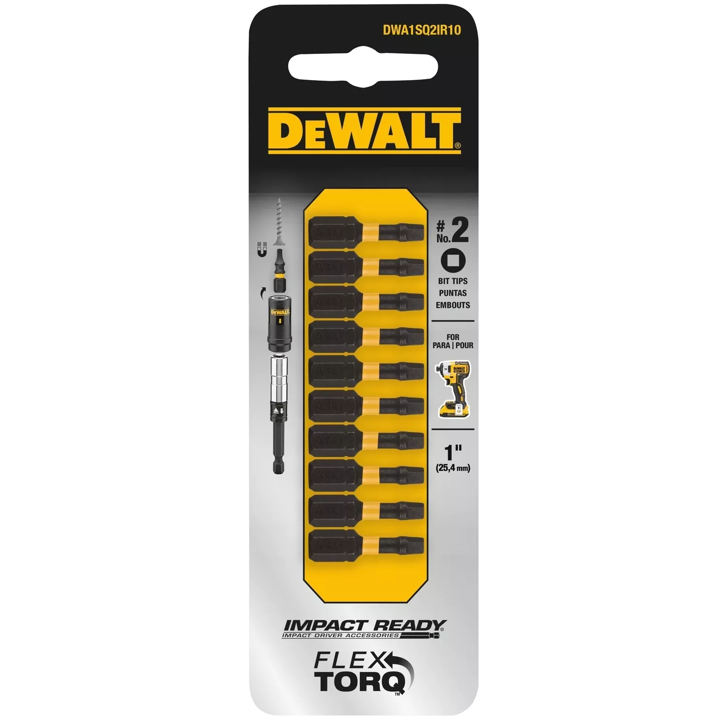 #2 Square Flextorq Driver Bits, 1 In., 10-pk.