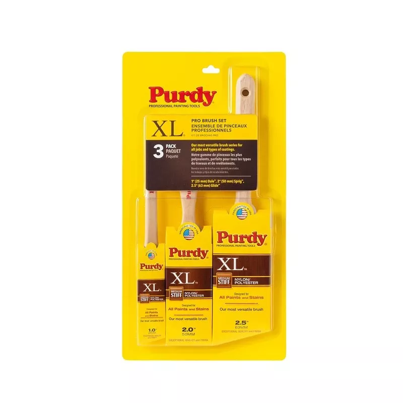 3 Piece Pro Paint Brush Kit - Includes 1 In, 2 In, And 2-1/2 In Brushes