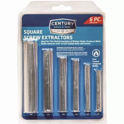 6-piece Square Flute Screw Extractor Set For Stuck Screw Removal