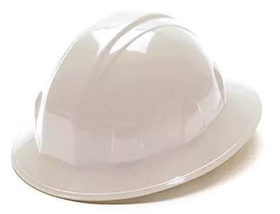 Durable White Full Brim Hard Hat With Adjustable Ratchet Fit