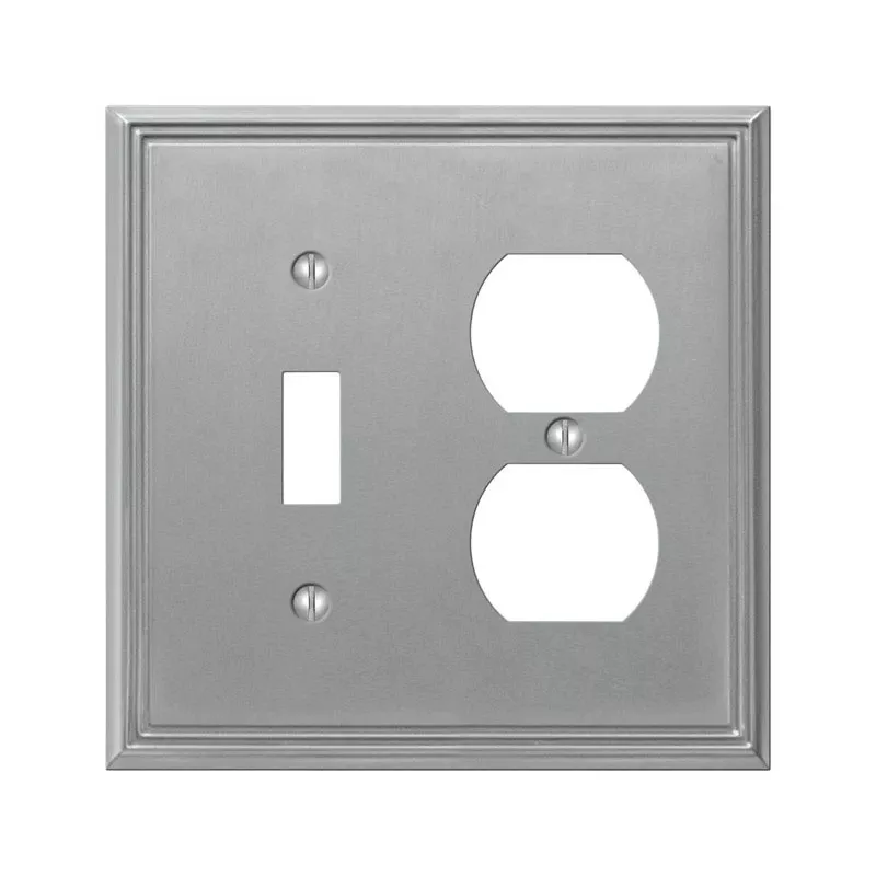 Metro Single Duplex Wall Plate, Brushed Nickel, Metal