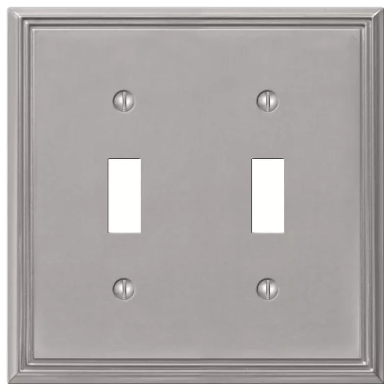 Metro Wall Plate, Brushed Nickel, Metal, 2 Toggle
