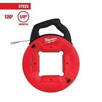 Milwaukee 48-22-4176 Fish Tape, 1/8 in W Tape, 120 ft L Tape, Steel Tape, Black/Red Case