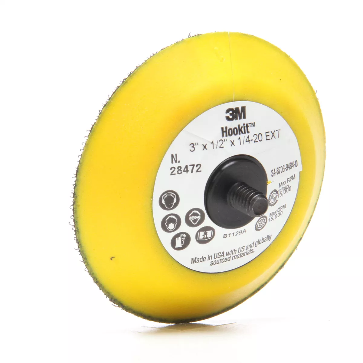 MMM Hookit Disc Pad 28472, 3 in x 1/2 in 1/4-20 External, 5 ea/Case