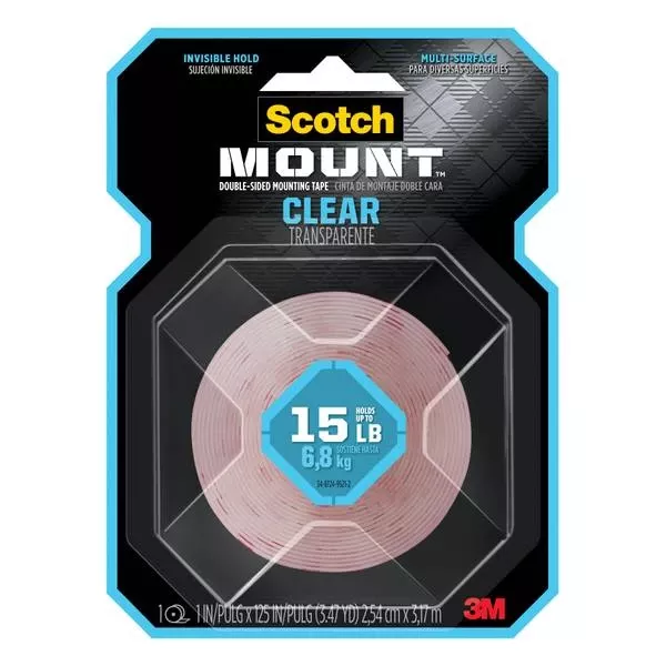 -mount Clear Double-sided Mounting Tape, 1 In X 125 In, Industrial Strength