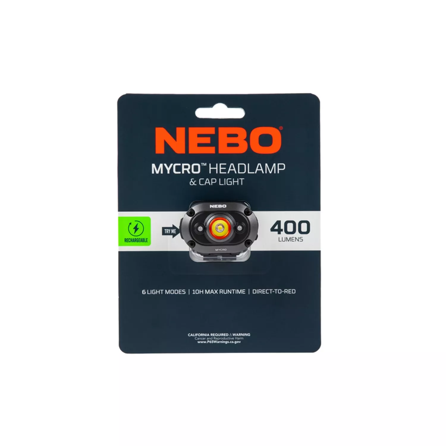 Mycro 400 Lumen Led Rechargeable Headlamp & Cap Light With Adjustable Strap