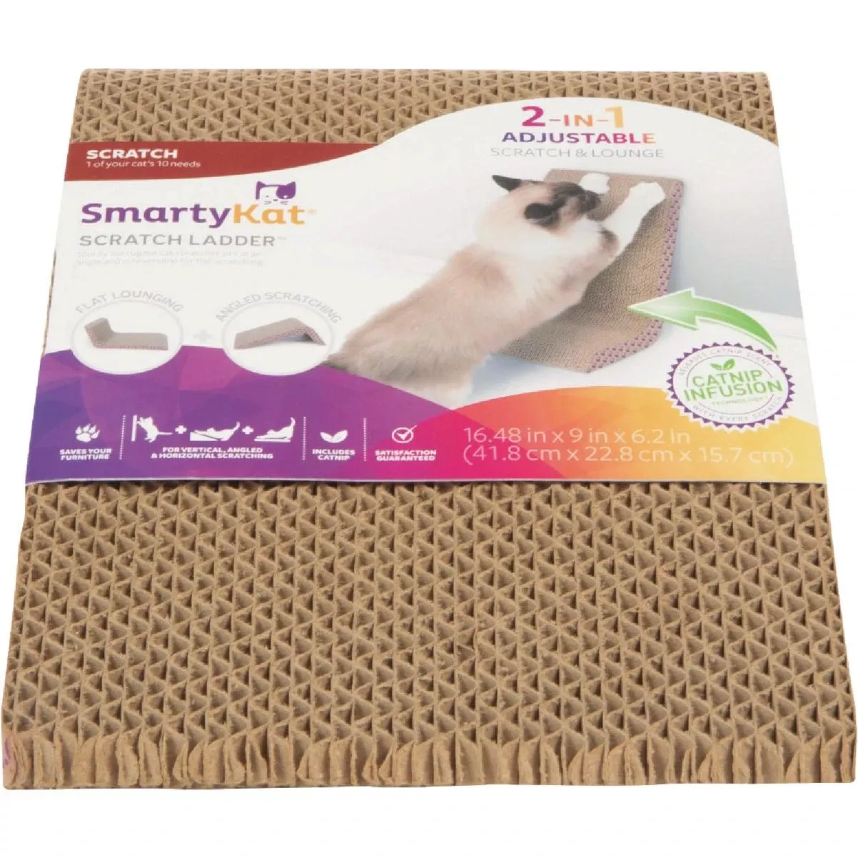 Scratch Ladder Angled Corrugate Cat Scratcher With Catnip Infusion Technology