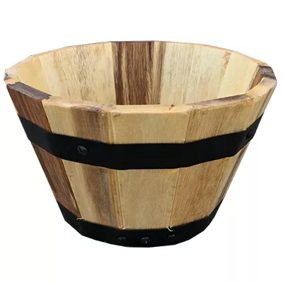 Wood Barrel Planter, 10 X 6-inch, Premium Acacia Wood With Drainage