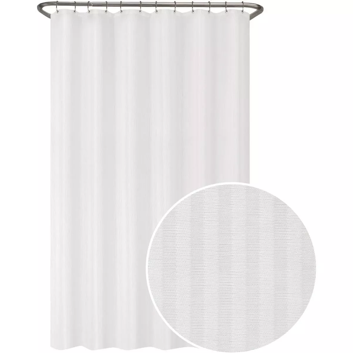 Zenna Home 70 In. X 72 In. Striped White Polyester Shower Curtain Liner